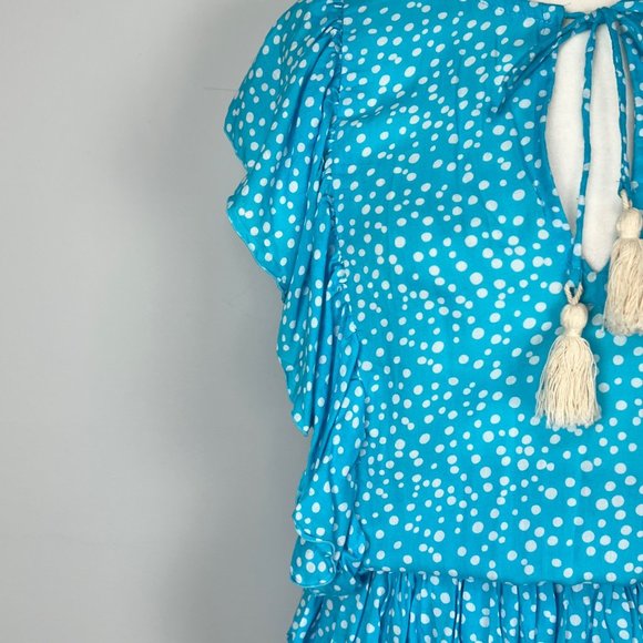 Coolchange Quinn Womens Ruffled Tunic Dress Swim Cover Aqua Blue Polka Dot sz XS - Picture 5 of 13